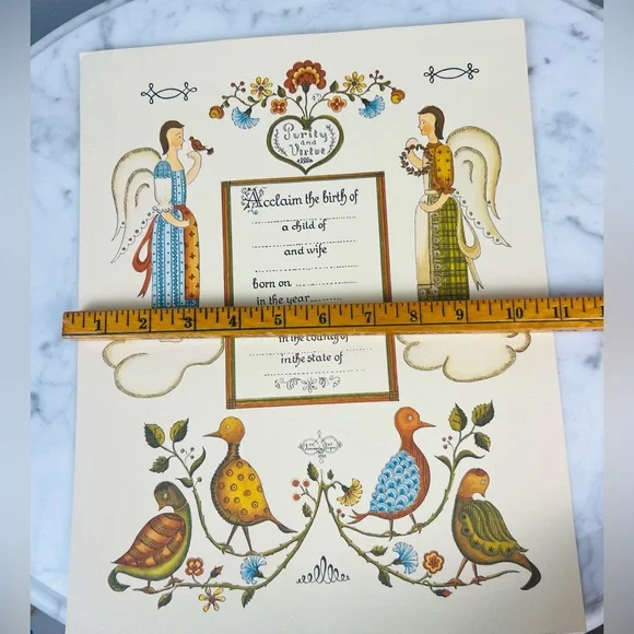Vintage 1961 Fernanda Design Pennsylvania Dutch Fraktur Birth Certificate – Folk - Picture 7 of 7